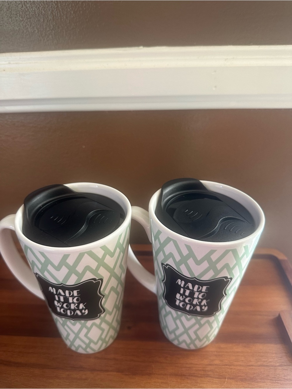 Set of 2 "Made It To Work Today" Coffee Mugs Microwave safe 100% Stoneware New